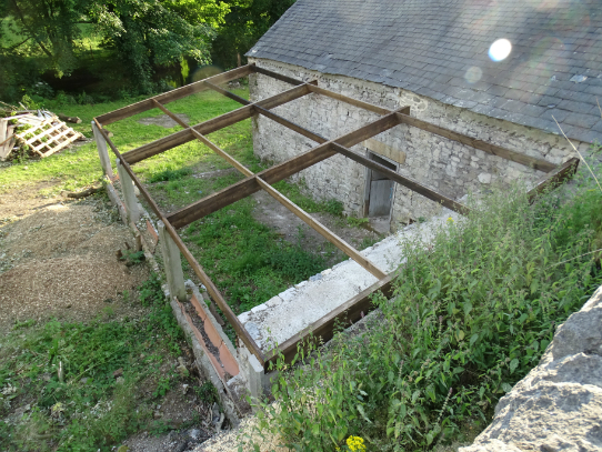 The lean-to roof at Upperdale House, Monsal Dale, being repaired - July 2015
