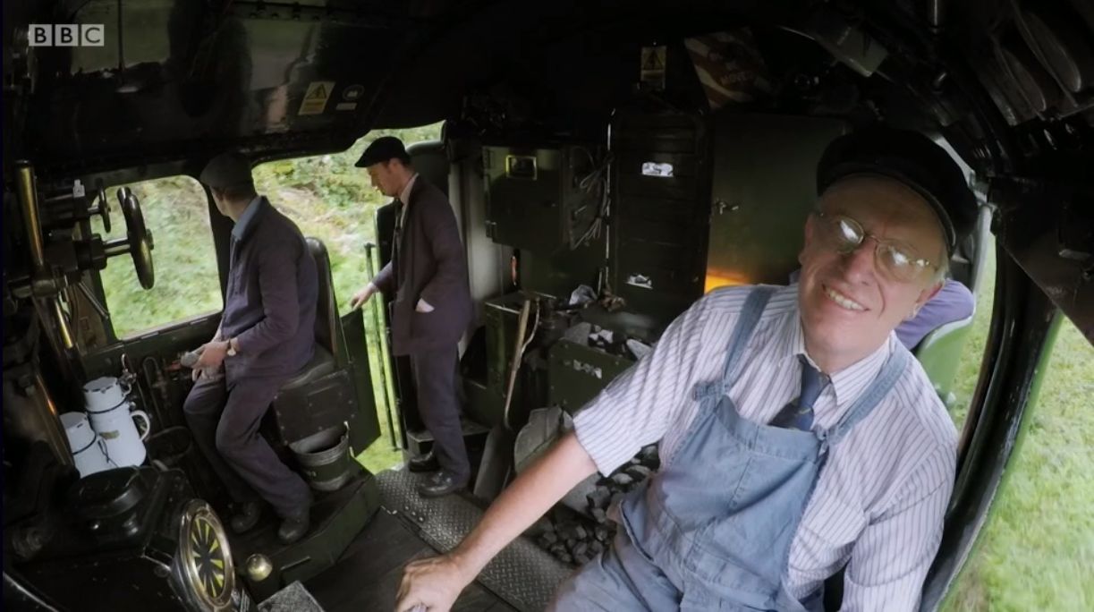 Inside the cab of The Flying Scotsman as it travels along the Severn Valley Railway