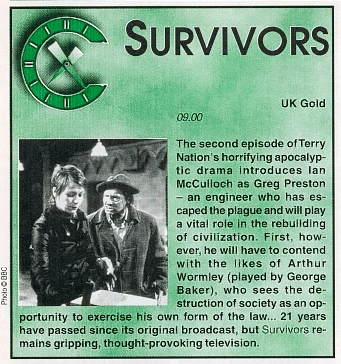 A preview for the broadcast of Genesis (series 1, episode 2) on UK Gold (at 9am on Sunday 27 August 1996) from Cult Times magazine, August 1996.