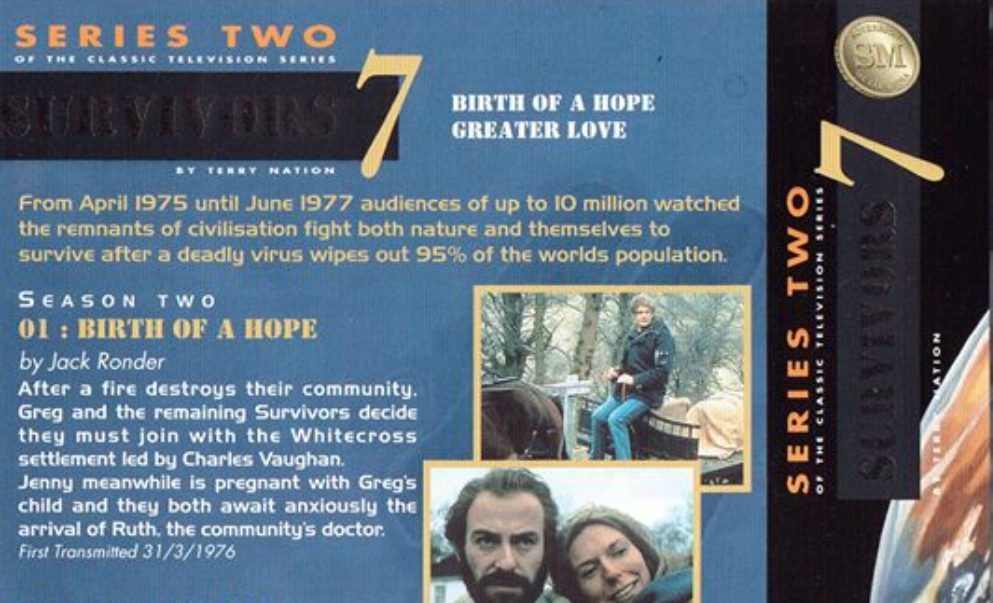 The top-half of the rear cover of first volume in Sovereign's planned Survivors series two release - which was never used when the release was cancelled